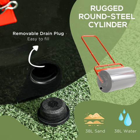 Combination Push/Tow Lawn Roller Filled w/ 38L Sand or Water Garden Outsunny
