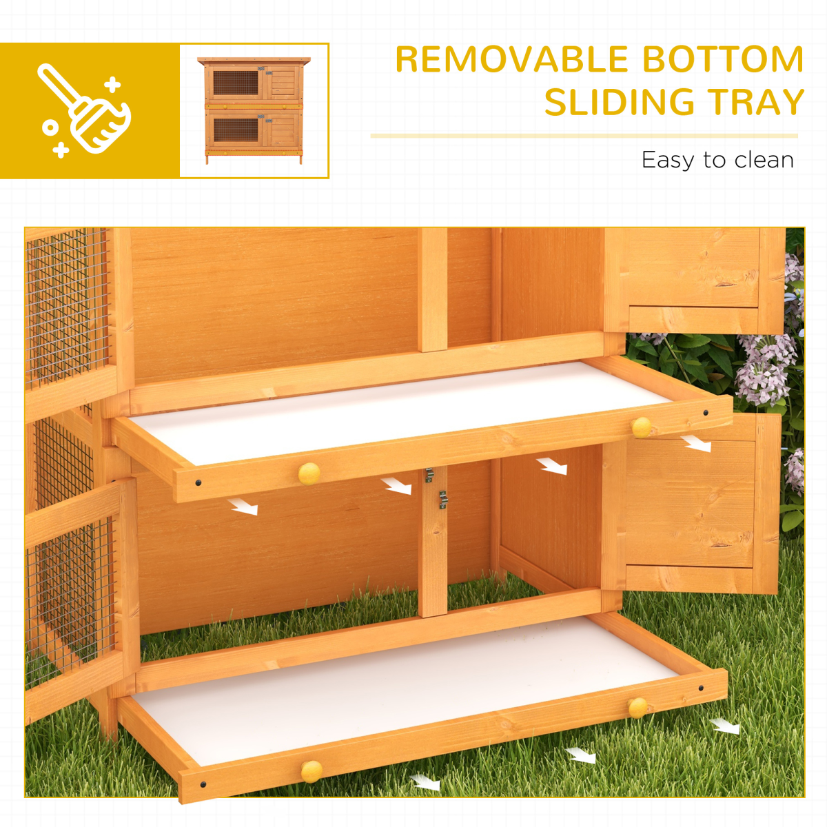 2-tier Rabbit Hutch Small Animal Wooden Bunnies House Outdoor Backyard 2 Sizes