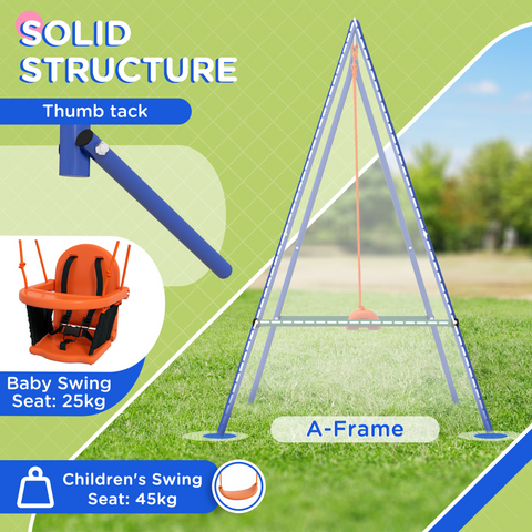 Outsunny Garden Swing Set for Toddlers, Kids with Seats, Safety Belt, Orange