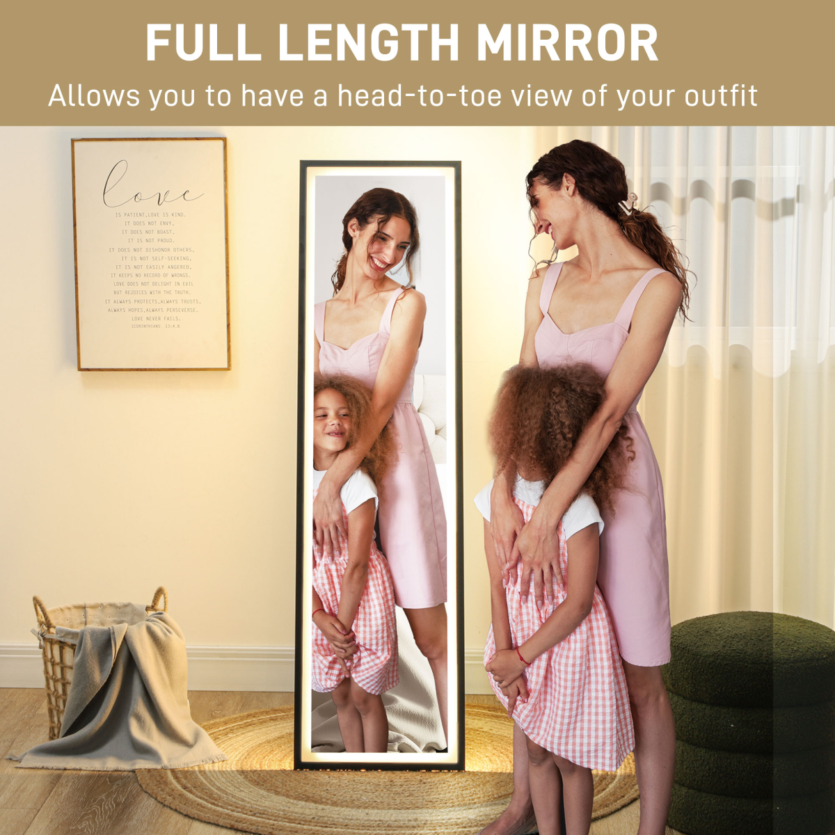 HOMCOM 150 x 40cm Full Length Mirror w/ Adjustable Lights Metal Frame Black