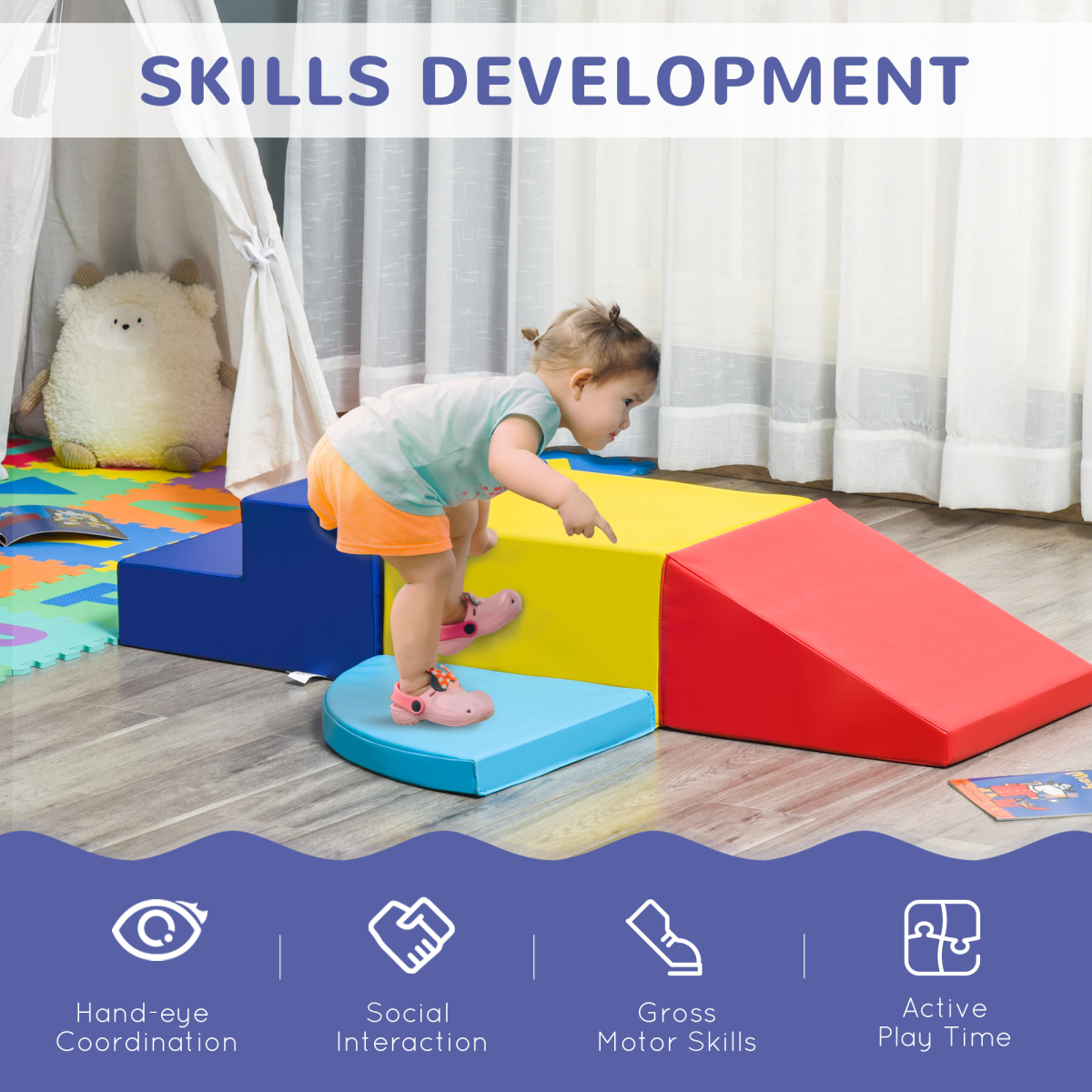 HOMCOM 4-piece Soft Play Set Climb and Crawl Foam Toddler Activity Toys