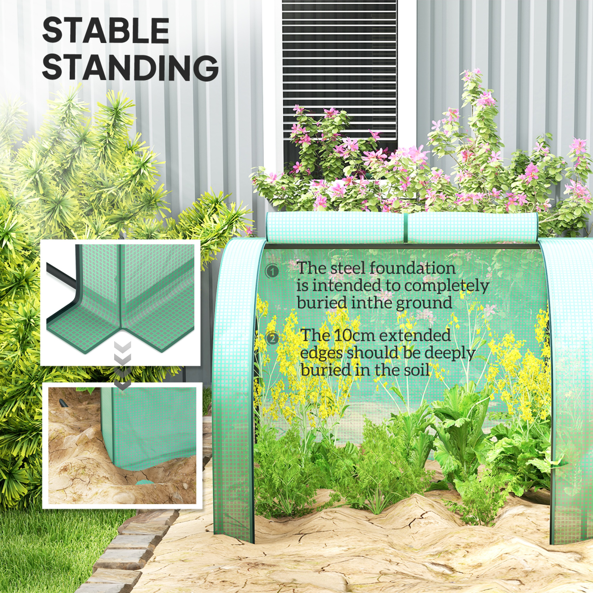 Outsunny Tunnel Greenhouse Steel Frame for Garden w/ Zipper Doors, Green