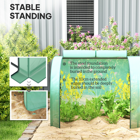 Outsunny Tunnel Greenhouse Steel Frame for Garden w/ Zipper Doors, Green