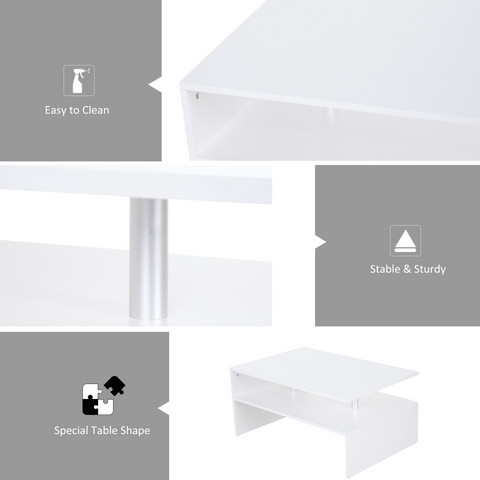 2-Tier Coffee Table Side/End Table Modern Rectangular Design White