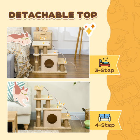PawHut Dog Steps for Bed 4 Step Pet Stairs Cat House with Detachable Cover