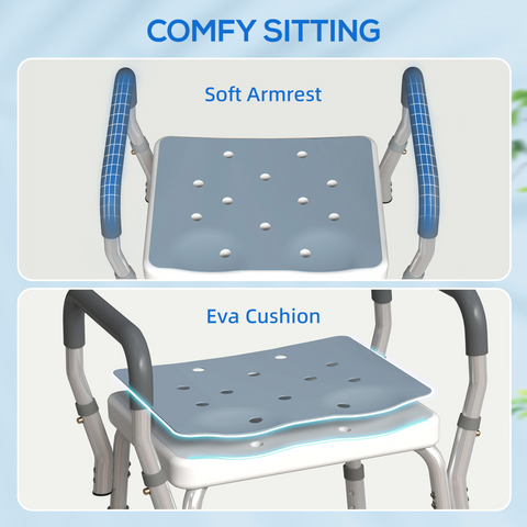 HOMCOM Rust-Free Aluminium Bath Chair with Adjustable Height, Light Blue