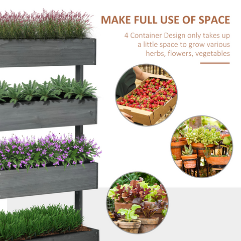 Outsunny Raised Garden Bed Wooden Plant Stand Grey