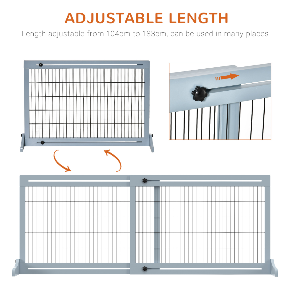 Adjustable Wooden Pet Gate Freestanding Dog Barrier for Doorway, Grey Pawhut