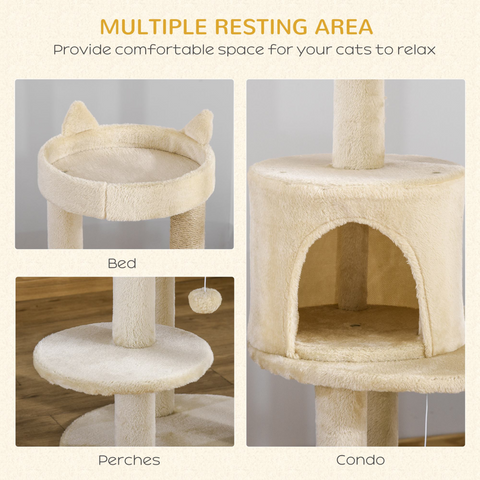 3-Tier Deluxe Cat Activity Tree Scratching Posts  Kitten Beige Pawhut