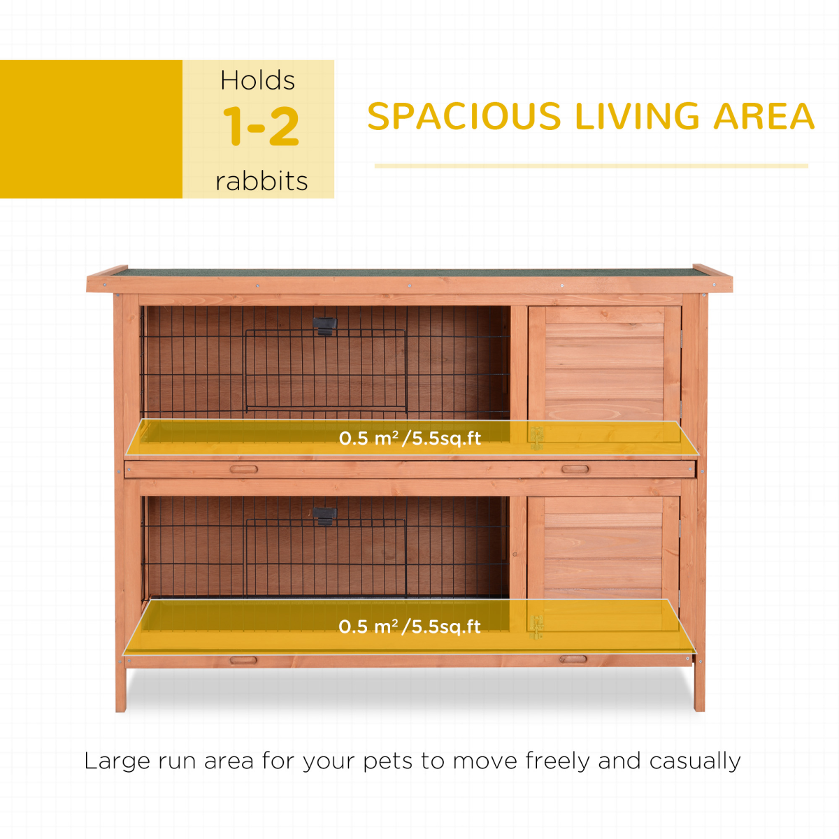 Rabbit Hutch for Two Rabbits Outdoor Guinea Pig Cage w/ Removable Trays, Orange