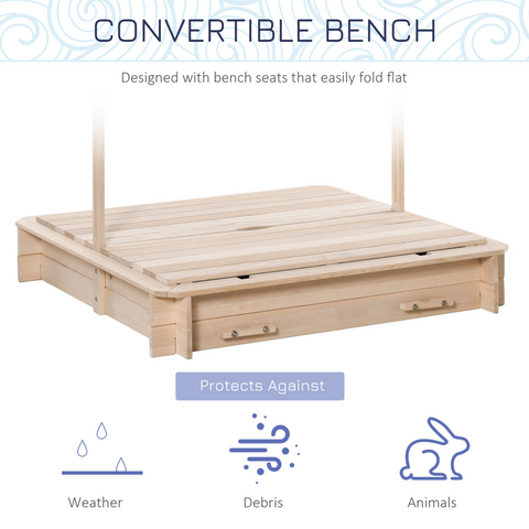 Kids Square Wooden Sandpit Children Cabana Sandbox Outdoor Playset