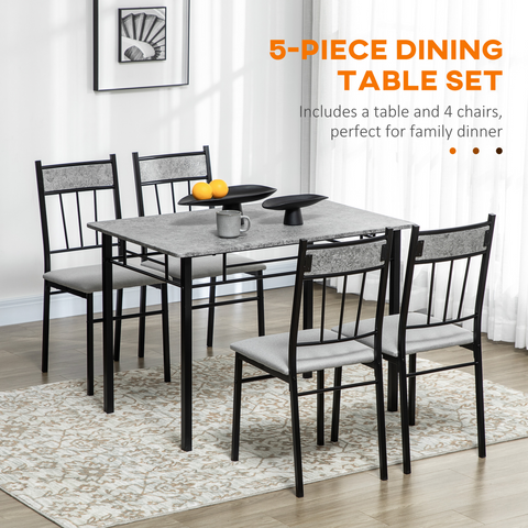 HOMCOM 5 Pieces Dining Room Sets, Kitchen Table and Chairs Set 4 with Marble Top