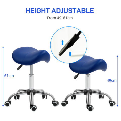 HOMCOM PU Leather Saddle Stool w/ Moulded Padded Seat Adjustable Height Blue