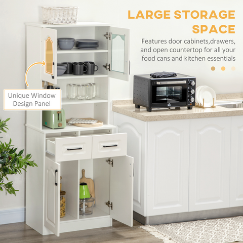 168cm Kitchen Cupboard Storage Cabinet w/ Shelves & Drawers,Open Counter White