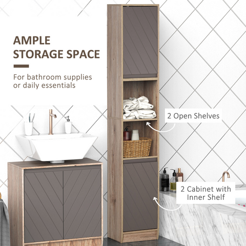 170cm Freestanding Storage Cabinet Slimline Unit w/ 2 Cupboards 2 Compartments