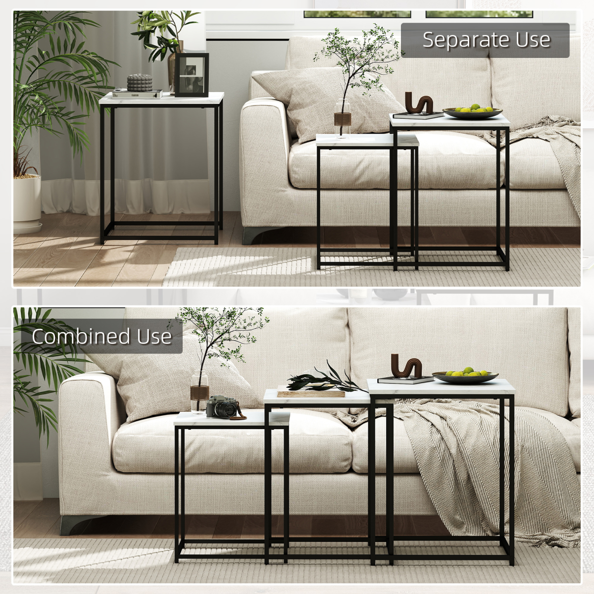 HOMCOM Nesting Coffee Tables Set of 3 Stacking Sofa Side Tables White