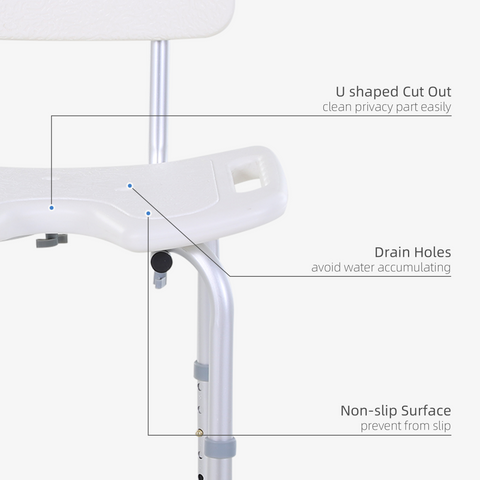 HOMCOM Adjustable Aluminum Shower Bath Stool Spa Chair Non-Slip Feet, Handle