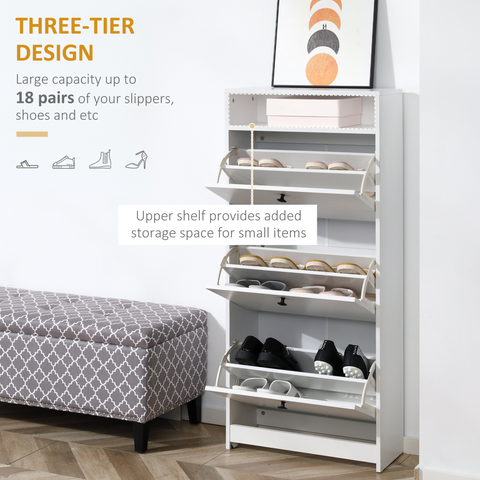 Shoe Storage Cabinet Footwear Organiser Space-saving  3 Drawers -White