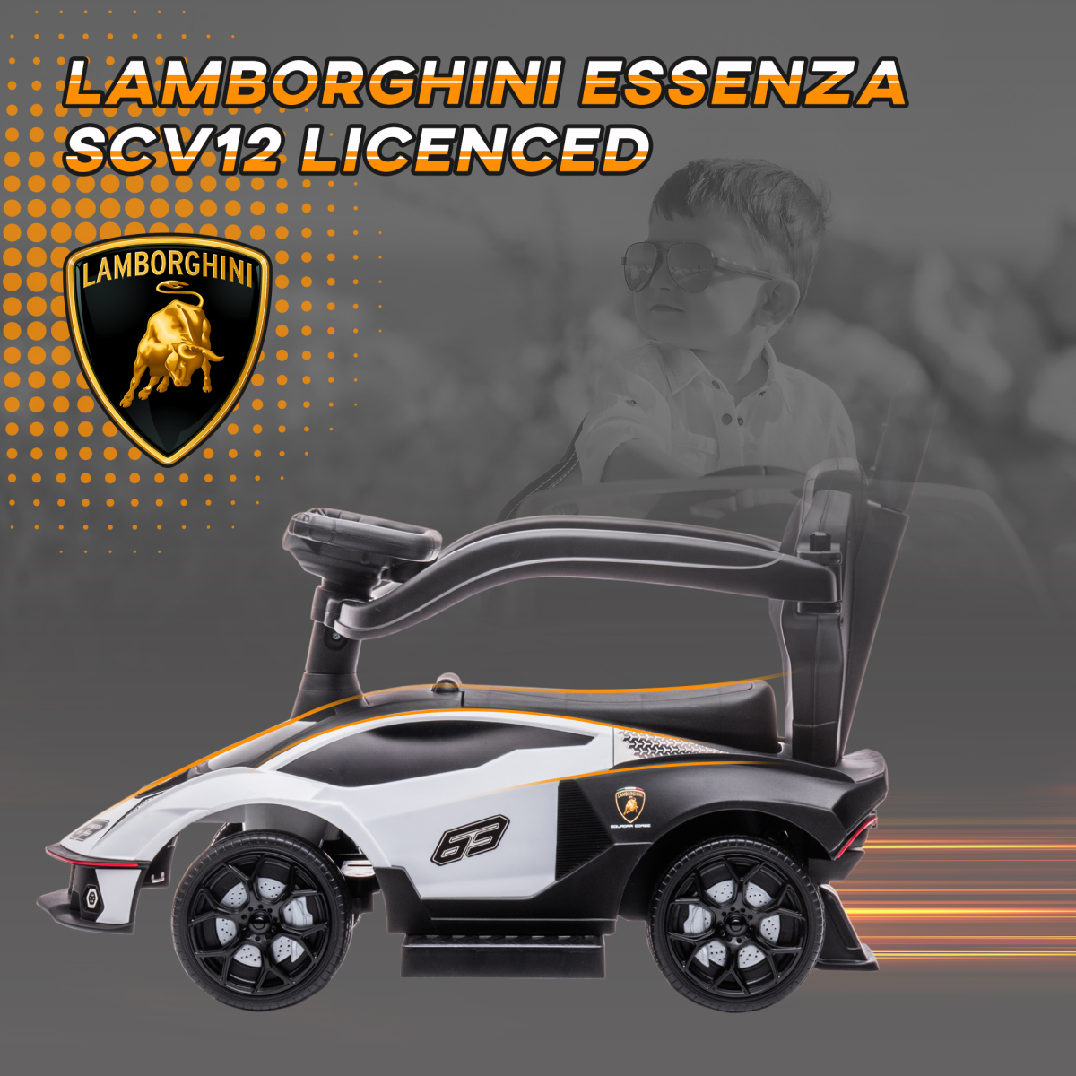 Lamborghini 2 in 1 Baby Ride on Push Car Toddler Push Along Car, White