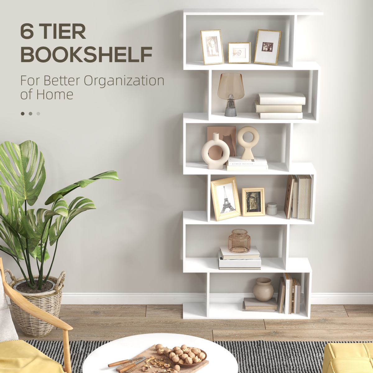 Particle Board 6-Tier Asymmetrical Shelving Unit White