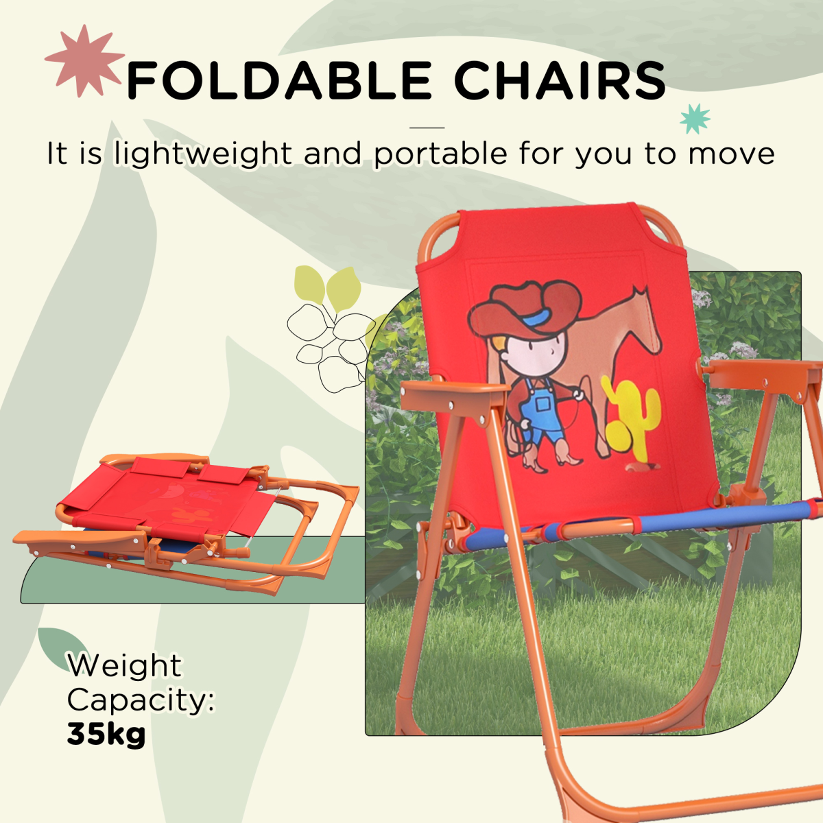 Outsunny Kids Bistro Table and Chair Set with Cowboy Theme, Adjustable Parasol