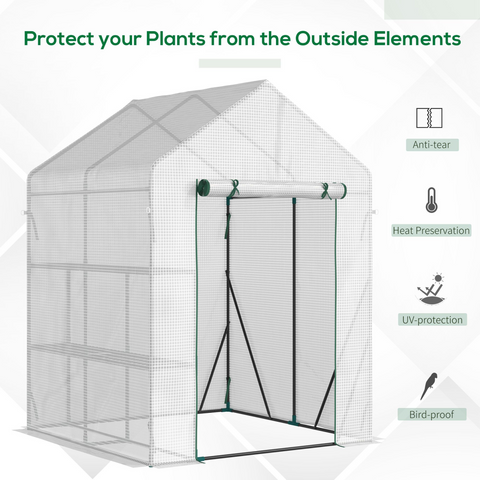 Greenhouse for Outdoor, Gardening 2 Tier Shelf, PE Cover, 143x143x195cm, Green