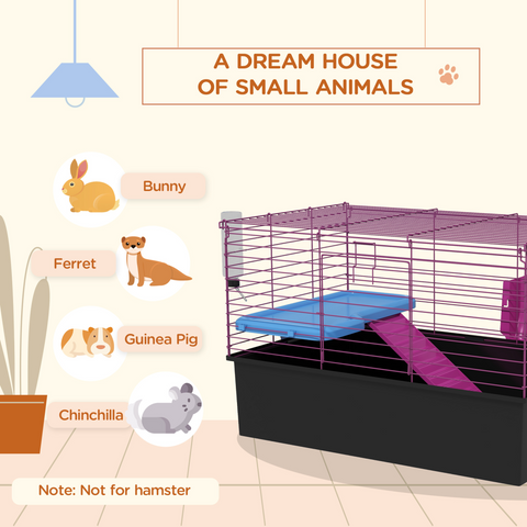 PawHut Small Animal Cage, Rabbit Guinea Pig Hutch, Pet Playhouse