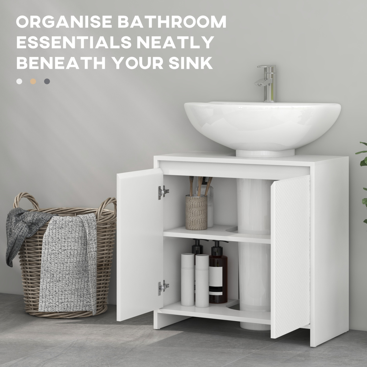 HOMCOM Freestanding Under Sink Cabinet with 2 Doors and Shelf, White