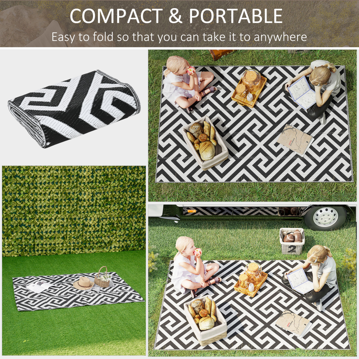 121x182cm Reversible Outdoor Rug Portable Plastic Straw RV  Outsunny