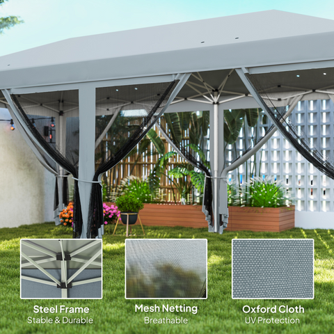 6 x 3m Pop Up Party Tent Canopy with 6 Removable Sidewalls Grey