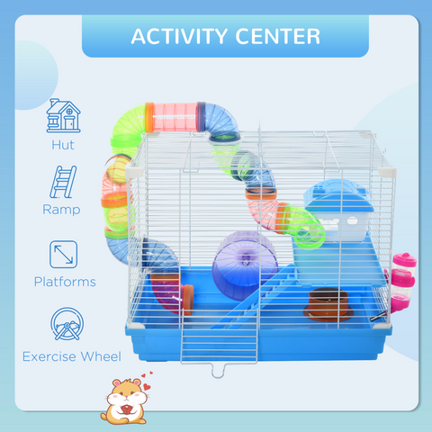 Hamster Cage Carrier Small Animal House w/ Exercise Wheels Tunnel Tube Pawhut