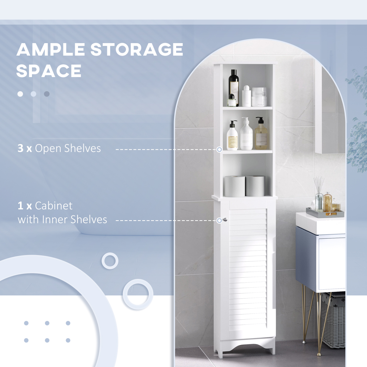 MDF 6-Tier Tall Bathroom Storage Cabinet White