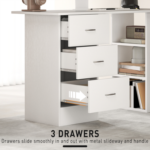 HOMCOM 120cm Computer Desk PC Table Workstation w/ 3 Shelf & Drawers White