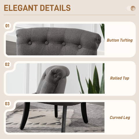 HOMCOM Fabric Single Sofa Upholstered with Pillow Wood Leg Charcoal Grey