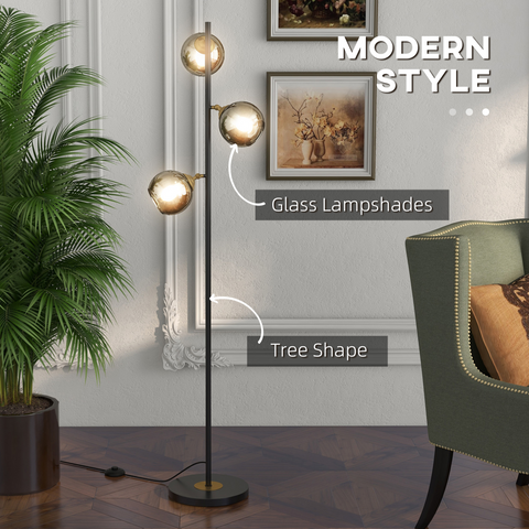 HOMCOM Modern Floor Lamp with Glass Global Shade, 3 Light, for Living Room