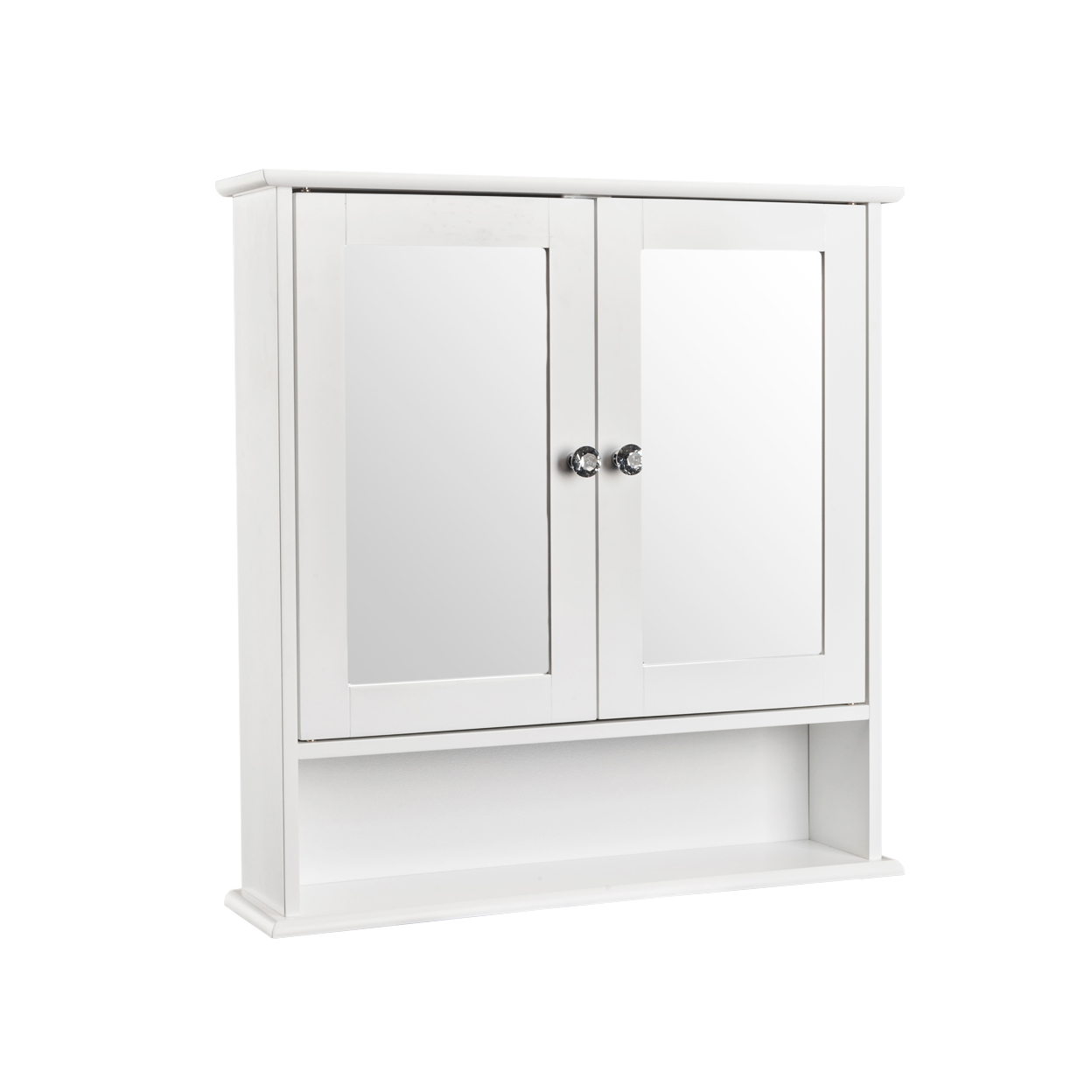 Double Door Mirror Indoor Bathroom Wall Mounted Cabinet Shelf White