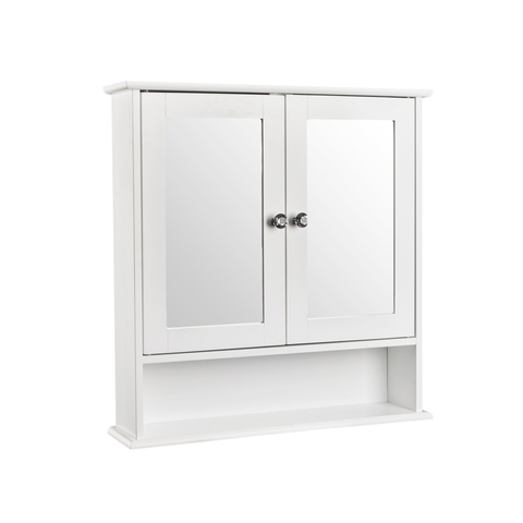 Double Door Mirror Indoor Bathroom Wall Mounted Cabinet Shelf White