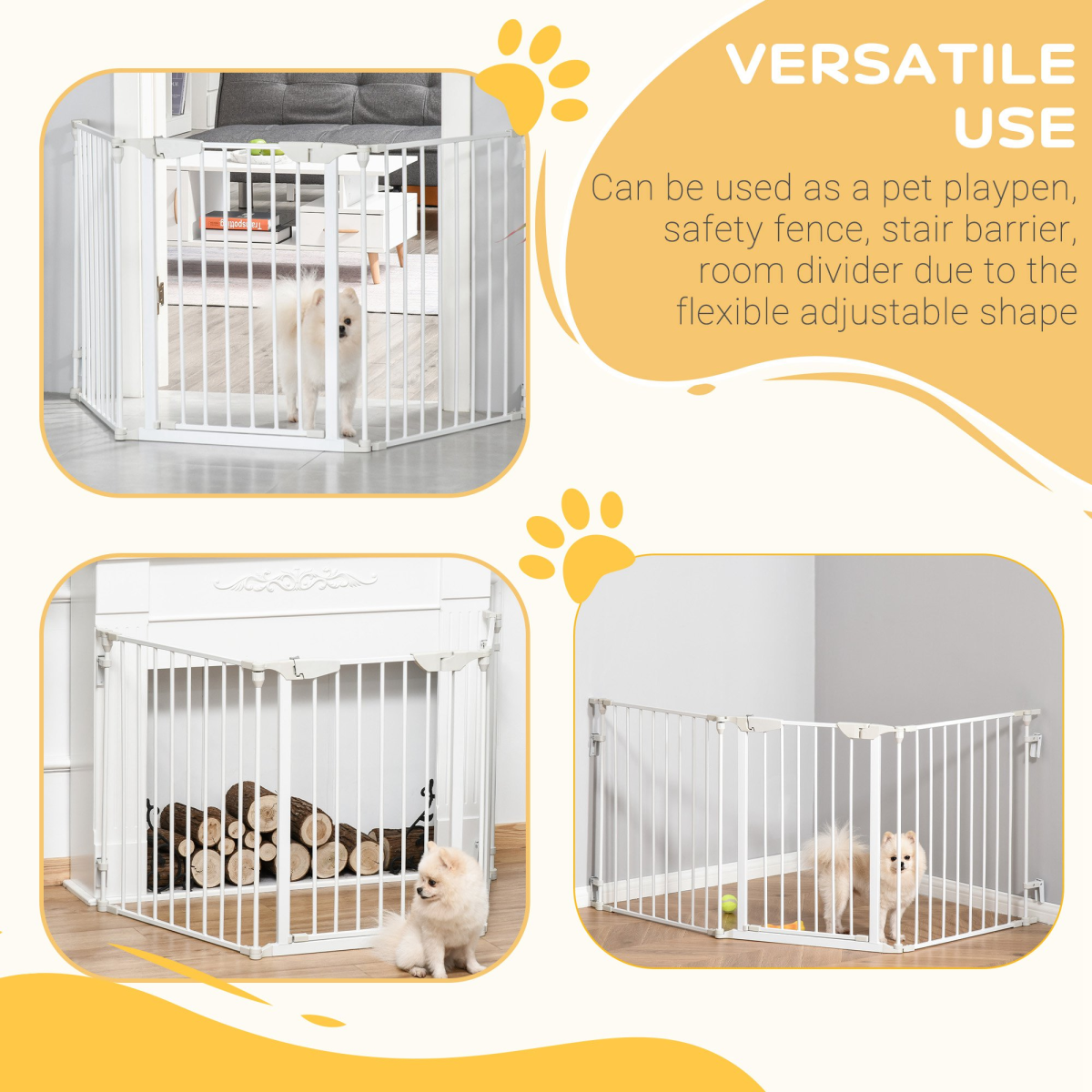 Pet Safety Gate 3-Panel Playpen Metal Fence W/ Walk Through Door White