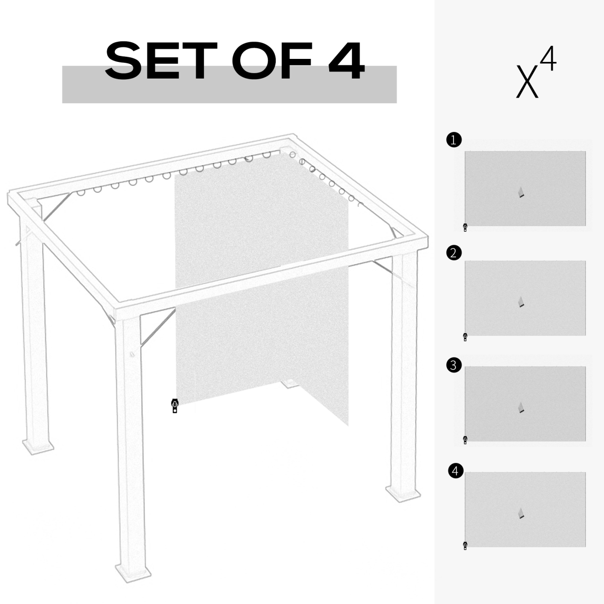 4Pk Gazebo Replacement Sidewalls Privacy Panel for Most 3 x 4m Light Grey