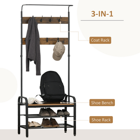 Industrial Coat Rack Stand with 8 Hooks Hangers Storage Cabinet Brown