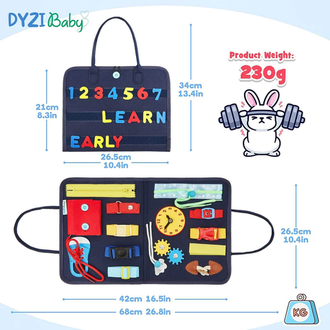 Dyzi Montessori Busy Board Sensory Learning Activity Toy Travel Portable Fabric