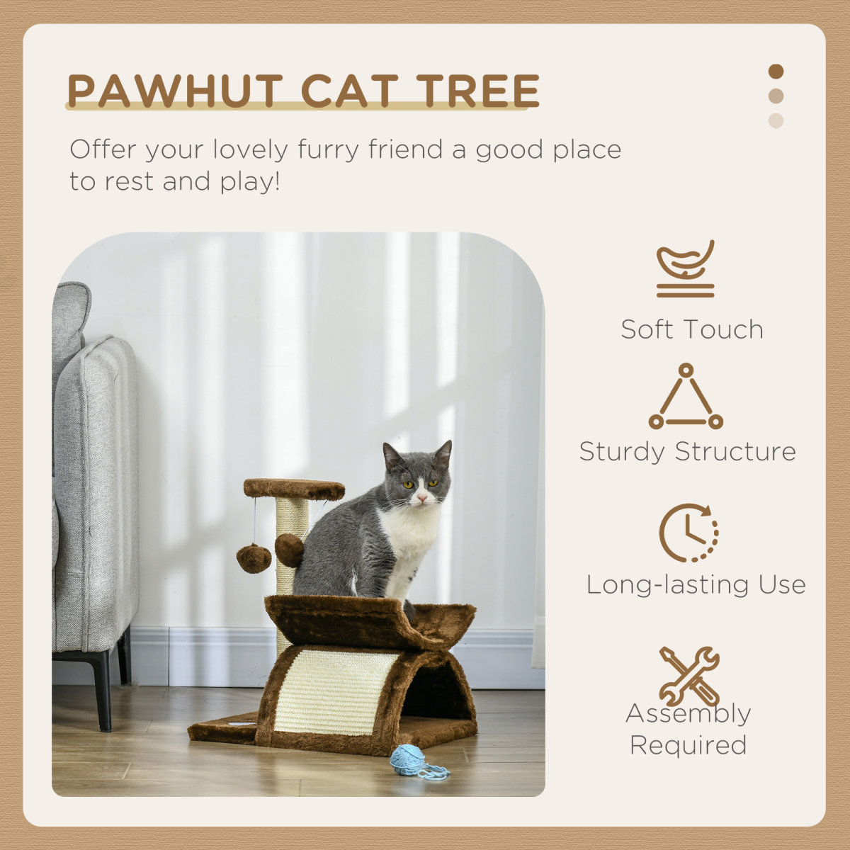 Cat Tree Plush Scratcher Kitty Activity Play Center Top Bar Tunnel Dangling Ball
