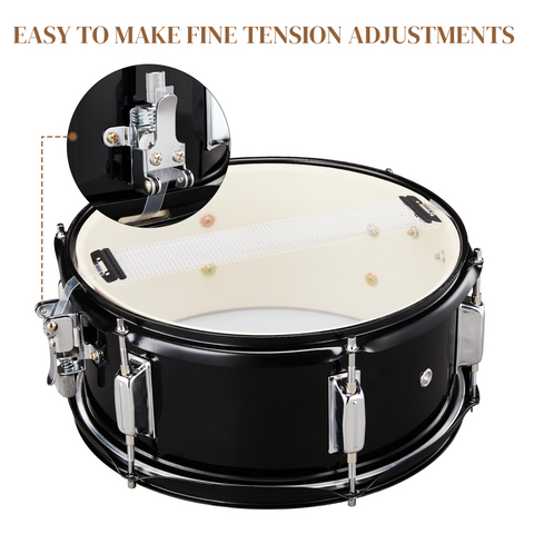 12 x 5.5 inches Professional Marching Snare Drum & Drum Stick & Strap & Wrench Kit Black
