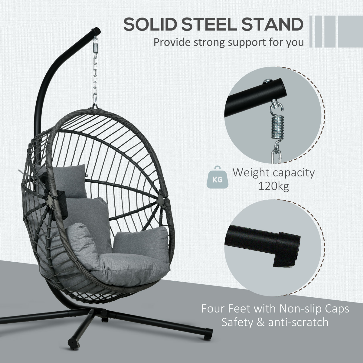 Outsunny Hanging Swing Chair w/ Thick Cushion, Patio Hanging Chair, Grey