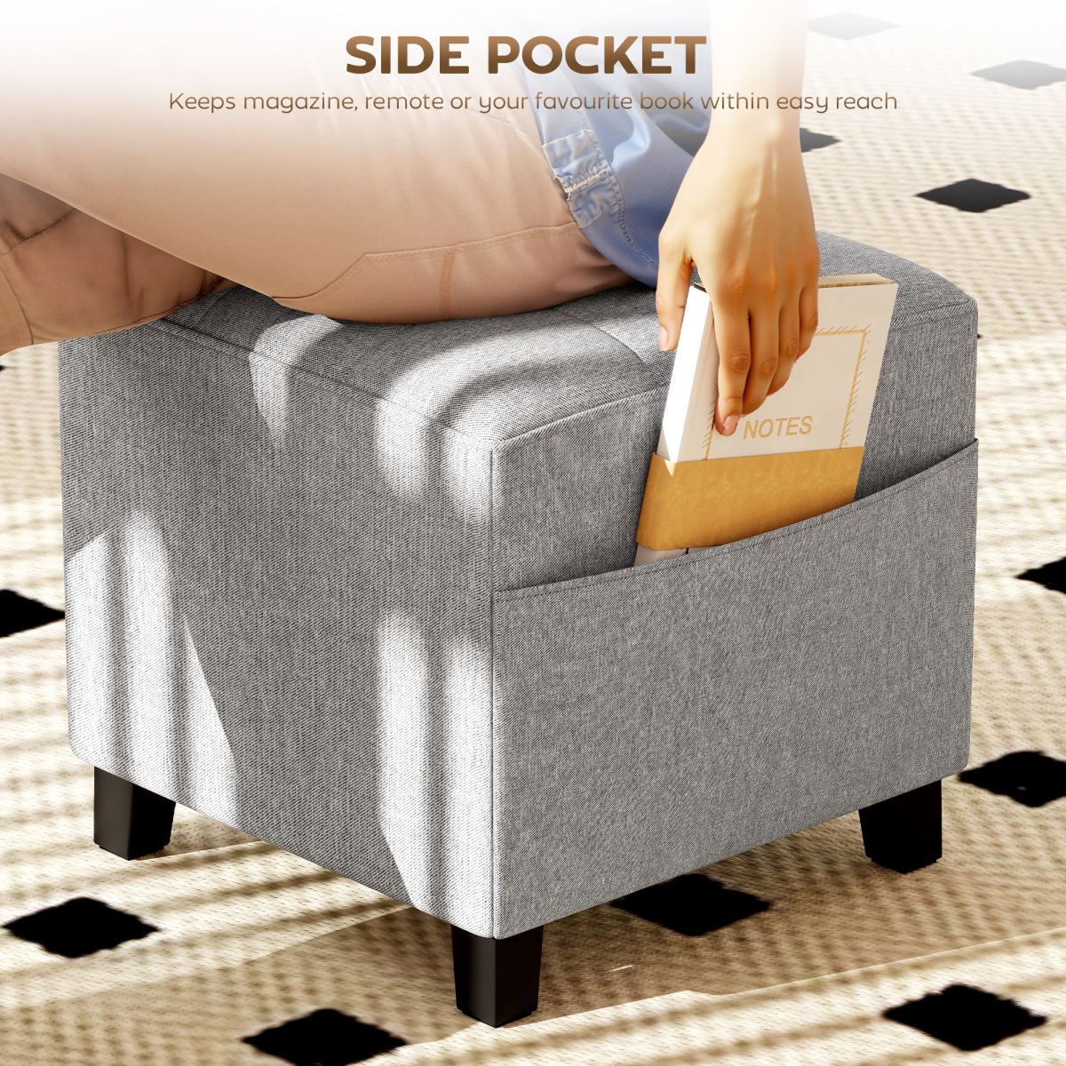 HOMCOM Small Footstool Square Ottoman with Padded Seat, Light Grey