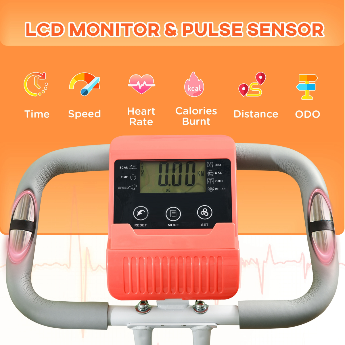 2-In-1 Upright Exercise Bike 8-Level Adjustable with Pulse Sensor Orange