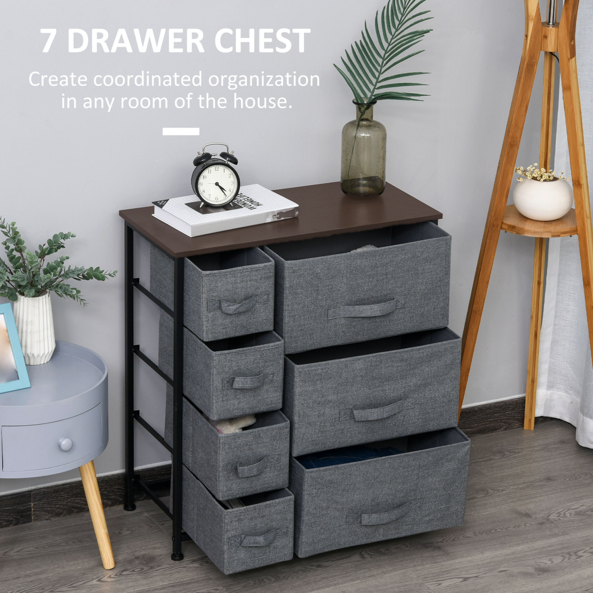 HOMCOM Chest of Drawers with 7 Dresser Drawers for Home Bedroom, Dark Grey