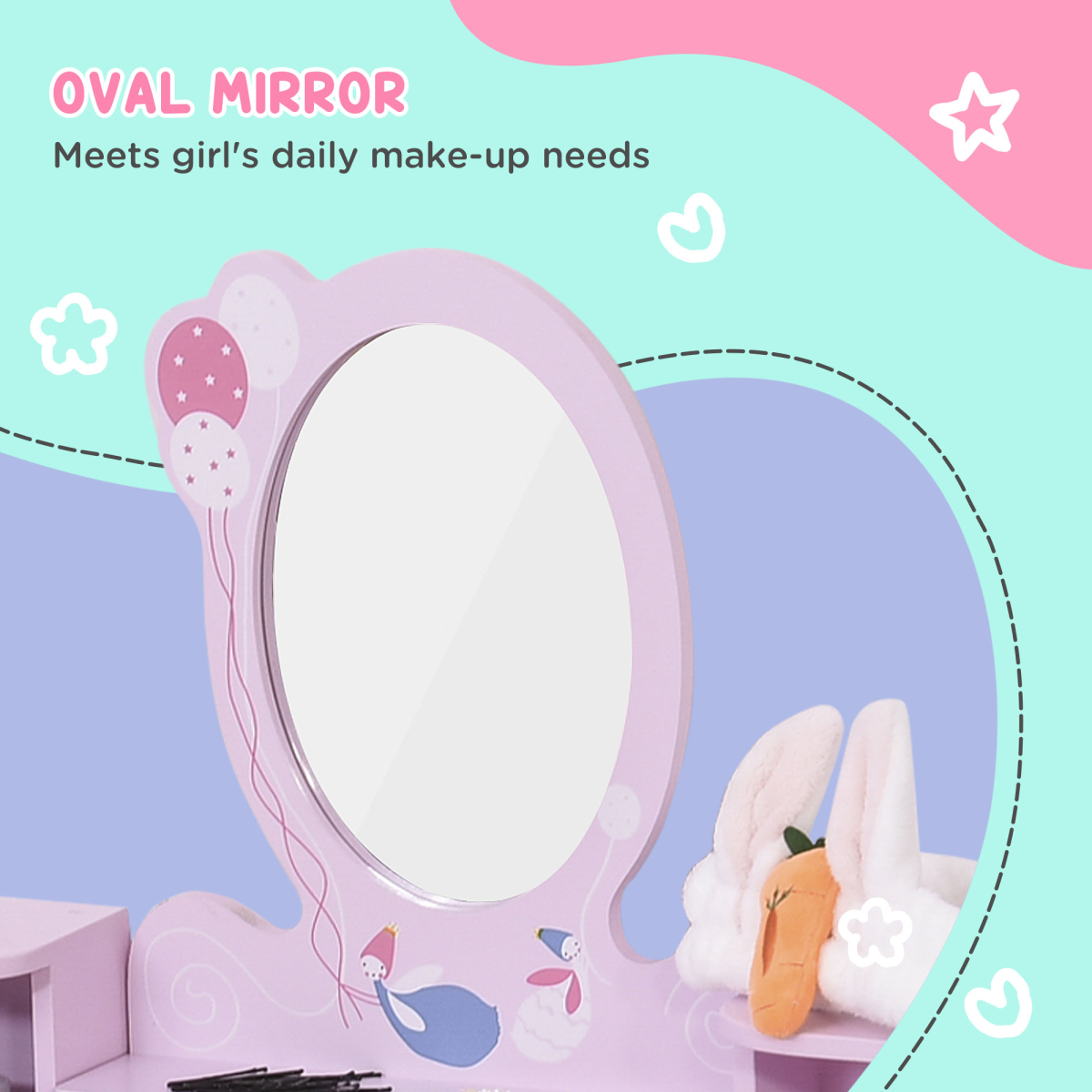 Kids Dressing Table and Stool Set Make Up Desk with Storage (Pink) HOMCOM