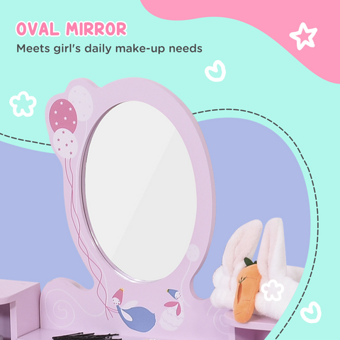 Kids Dressing Table and Stool Set Make Up Desk with Storage (Pink) HOMCOM