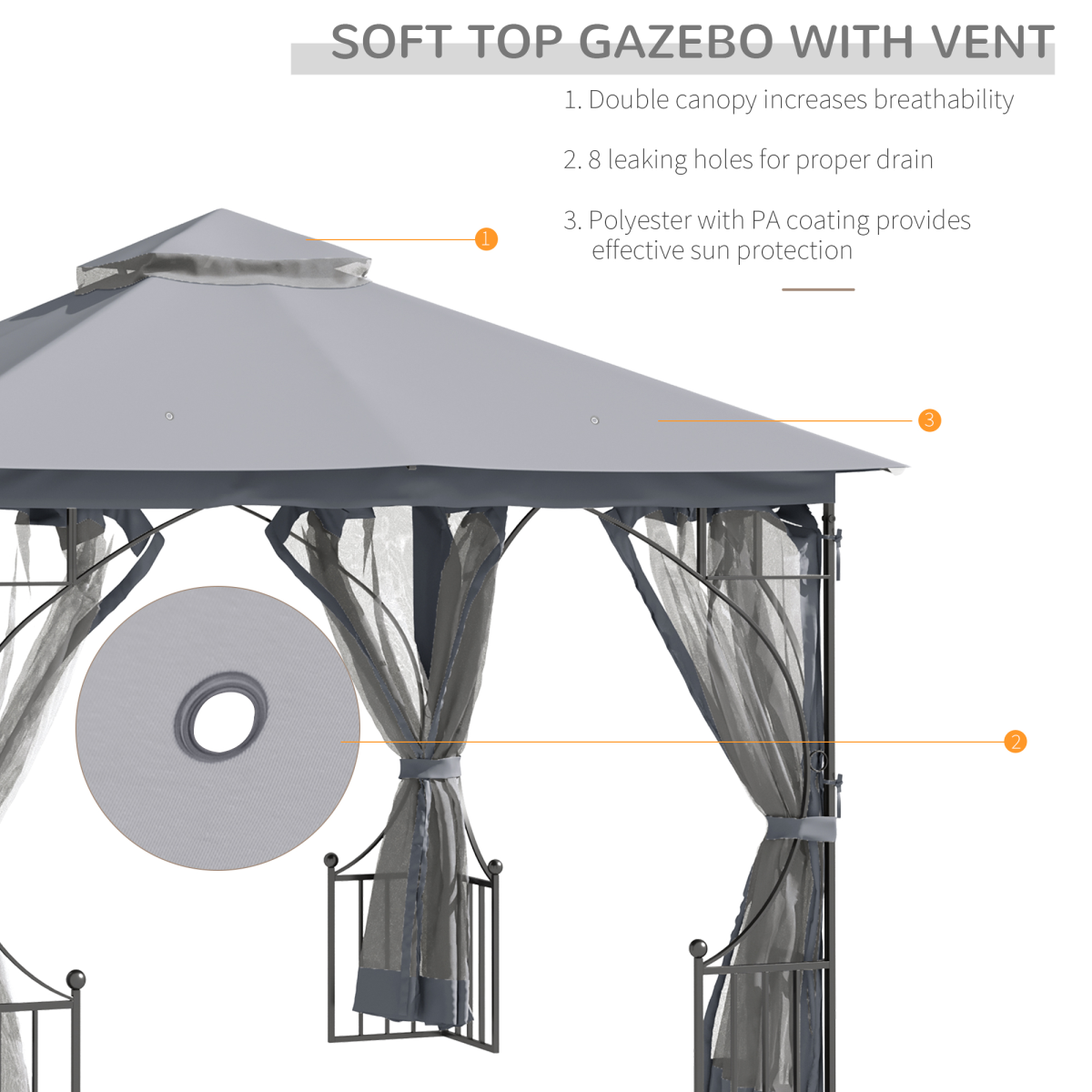 Gazebo Party Tent Canopy Sun Shade for Patio Garden Light Grey 3x3(m) Outsunny
